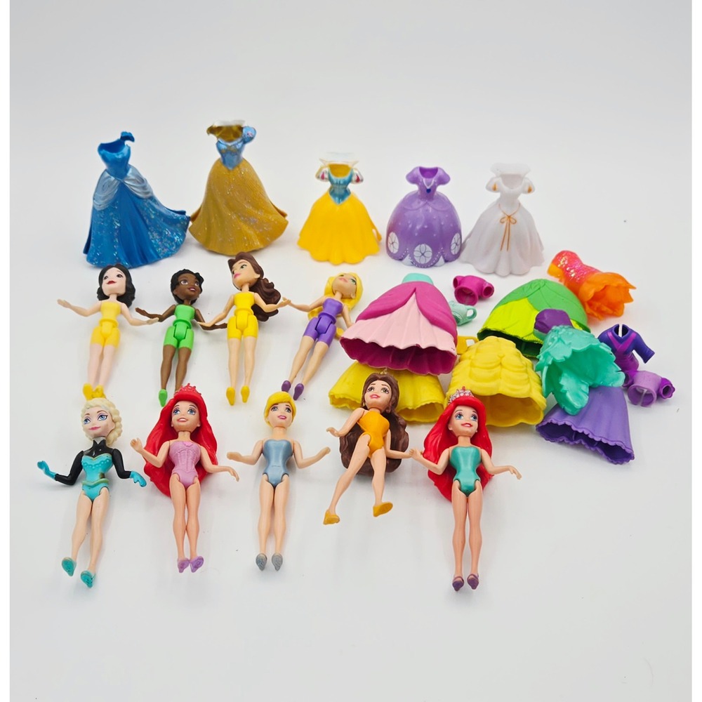 Disney Princess MagiClip & Polly Pocket Doll Lot Ariel Elsa Belle 9 Dolls